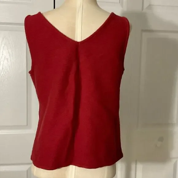 Ann Taylor Factory Red V-Neck Sleeveless Knot Front Tank Top - S - Picture 2 of 7